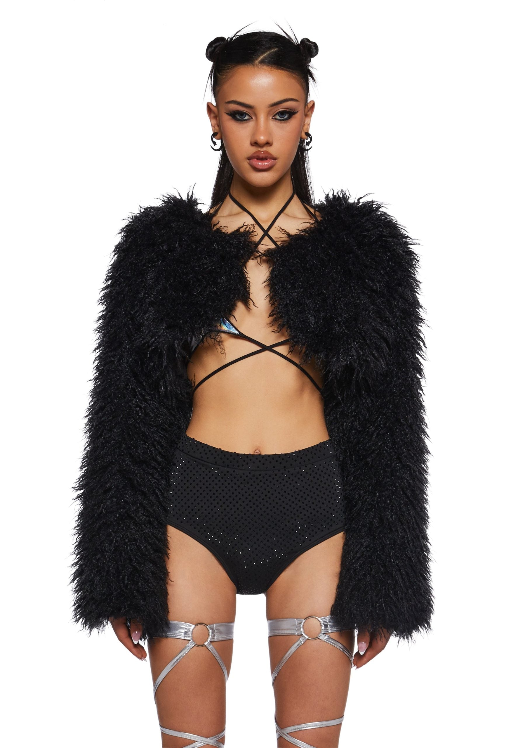 Midnight Hype Faux Fur Shrug – Black