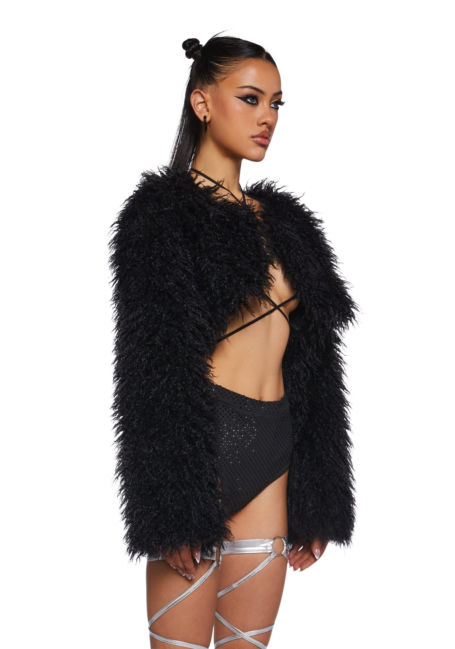 Midnight Hype Faux Fur Shrug – Black