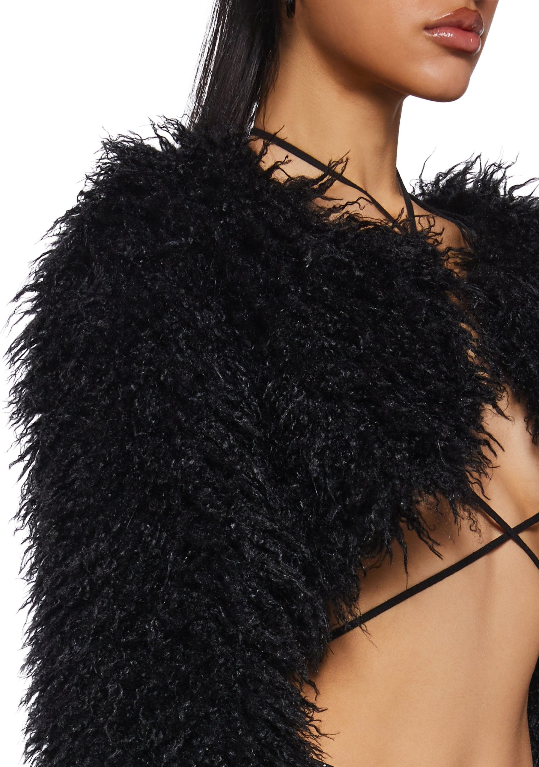Midnight Hype Faux Fur Shrug – Black