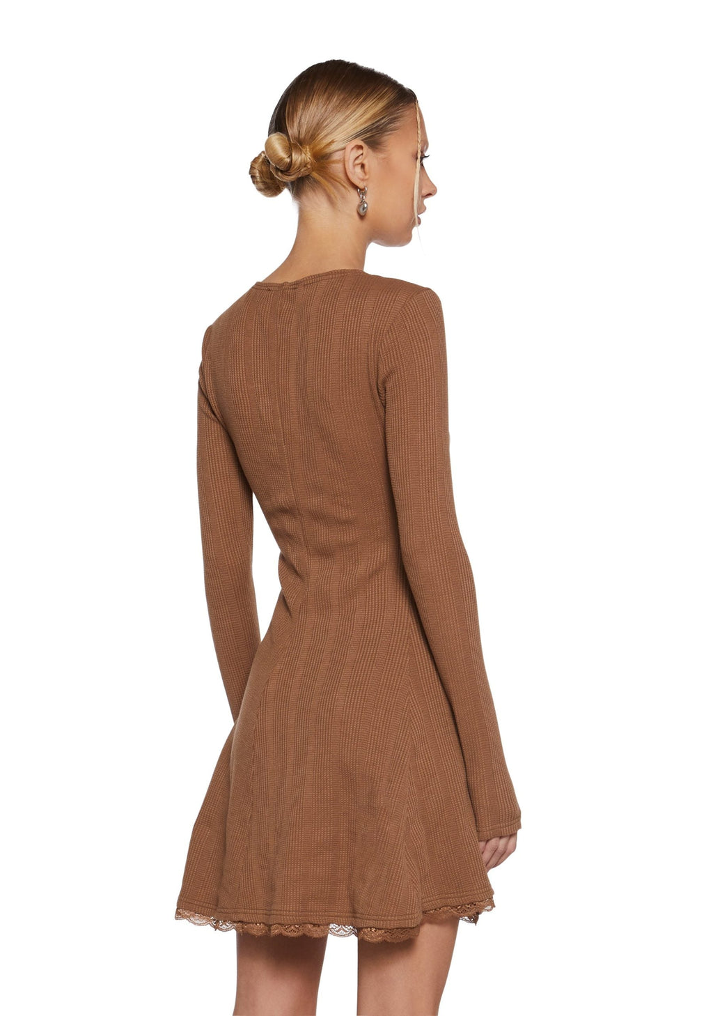 Mid Century Date Thermal Dress – Brown