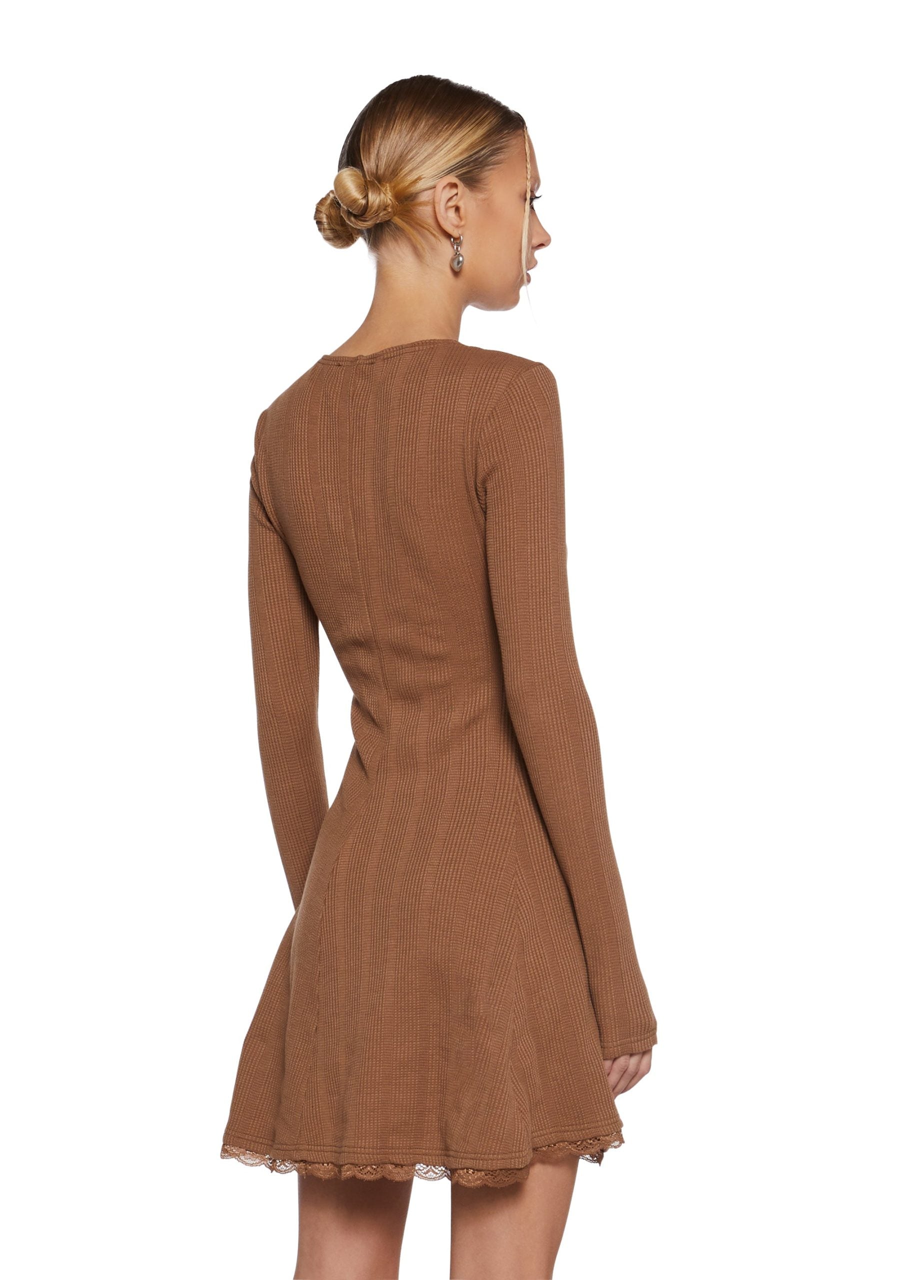 Mid Century Date Thermal Dress – Brown