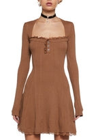 Mid Century Date Thermal Dress – Brown