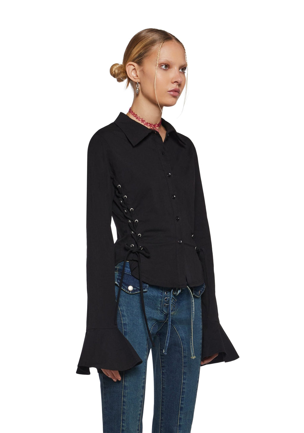 Rare Moment Collared Top – Black