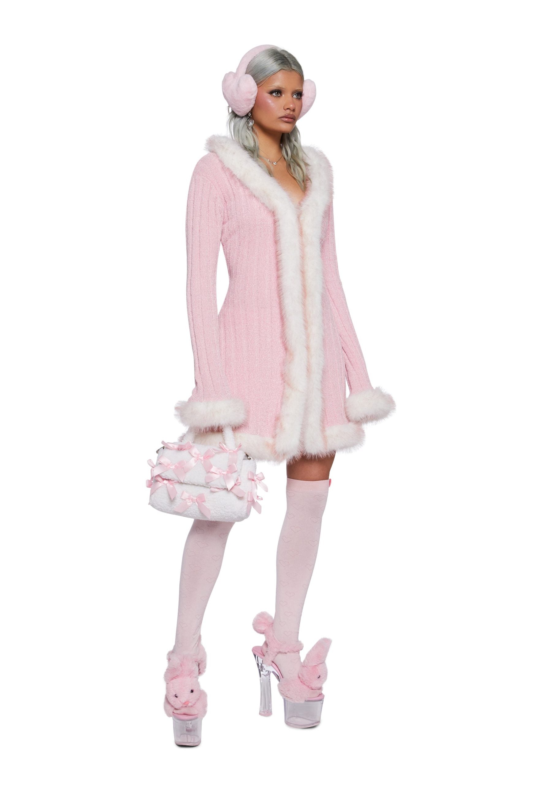 Furry Foe Long Cardigan – Pink