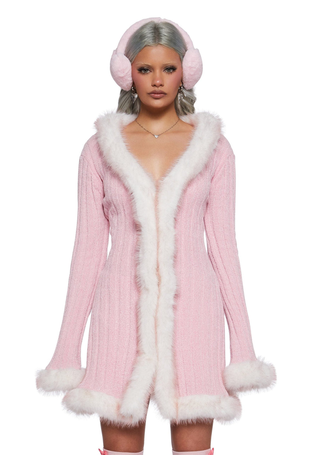Furry Foe Long Cardigan – Pink