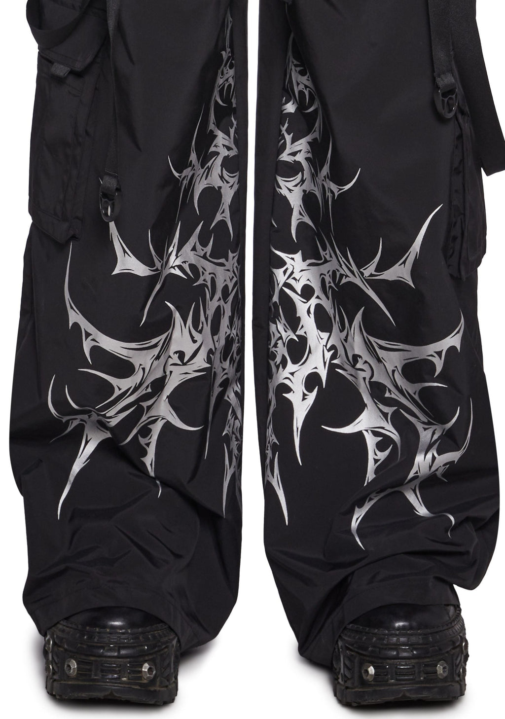 Cyber Noir Wide Leg Cargo Pants
