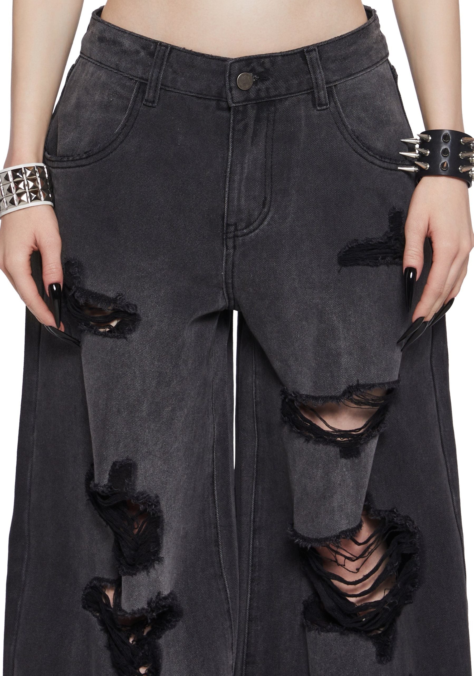 Sinful Attitude Wide Leg Jeans – Distressed Grey