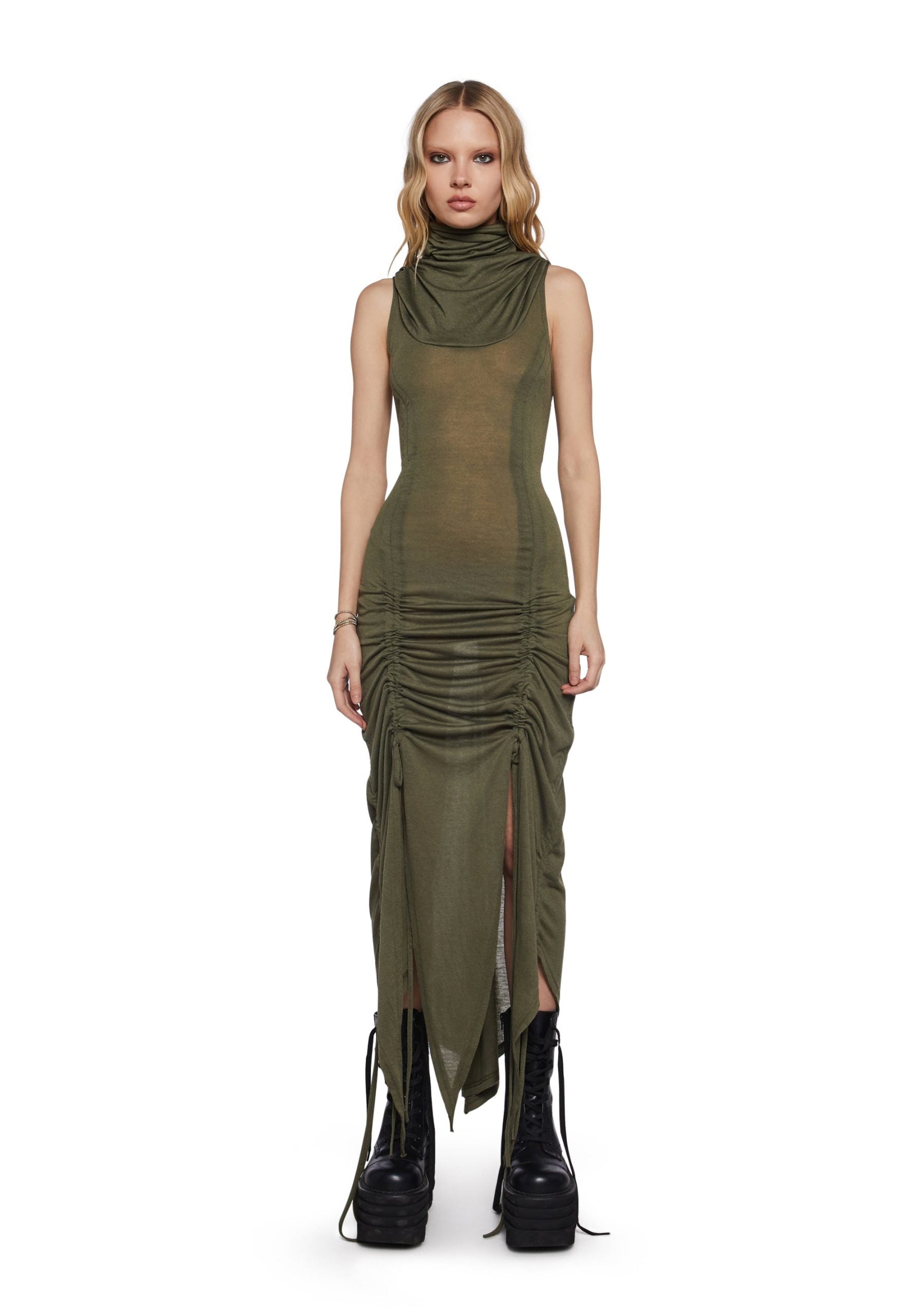 Tempo Ruched Harness Dress – Green