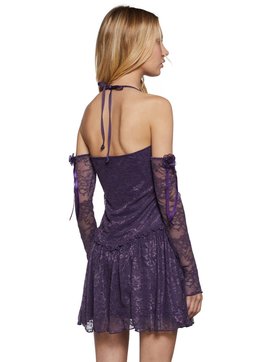 Chic Glamour Lace Dress And Gloves Set
