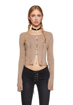 Somewhere Now Distressed Cardigan – Beige