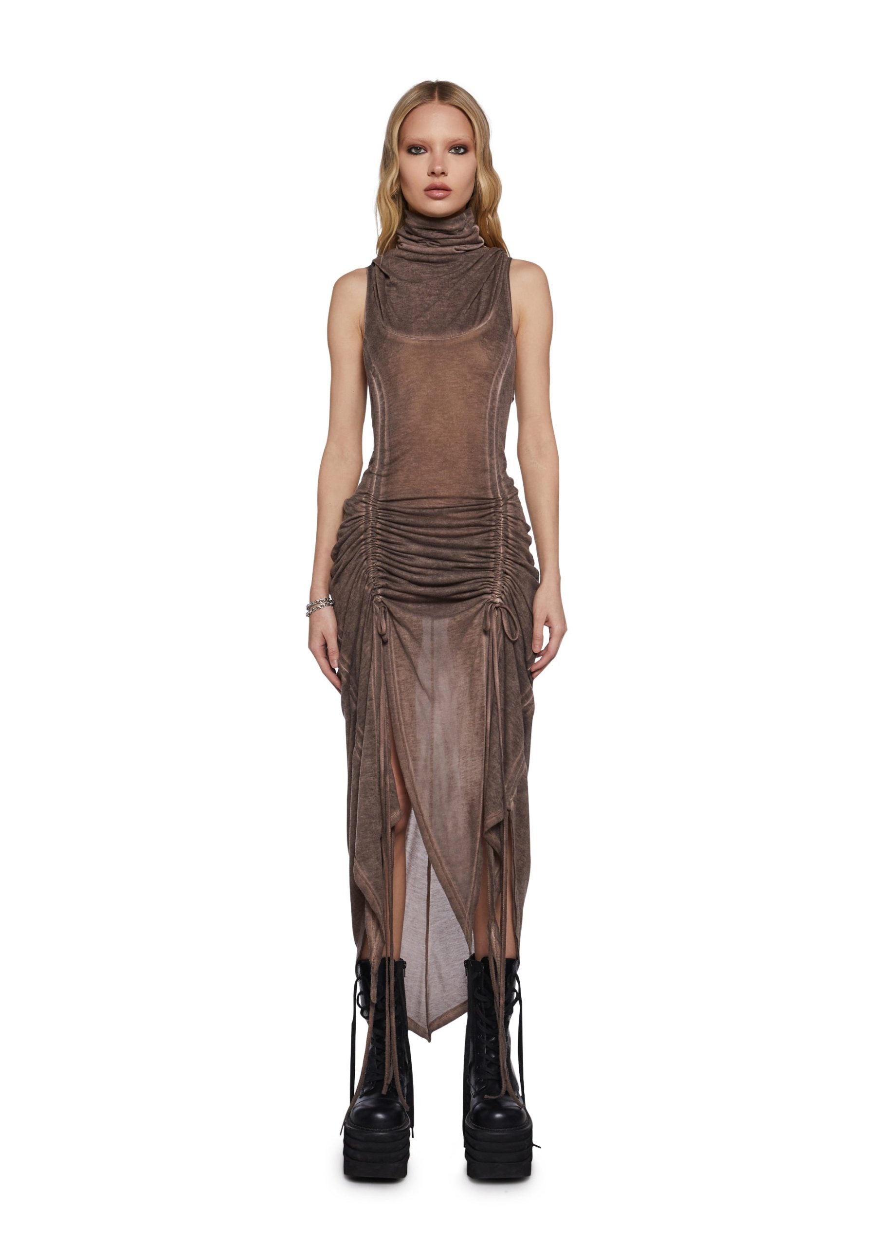 Tempo Ruched Harness Dress – Brown