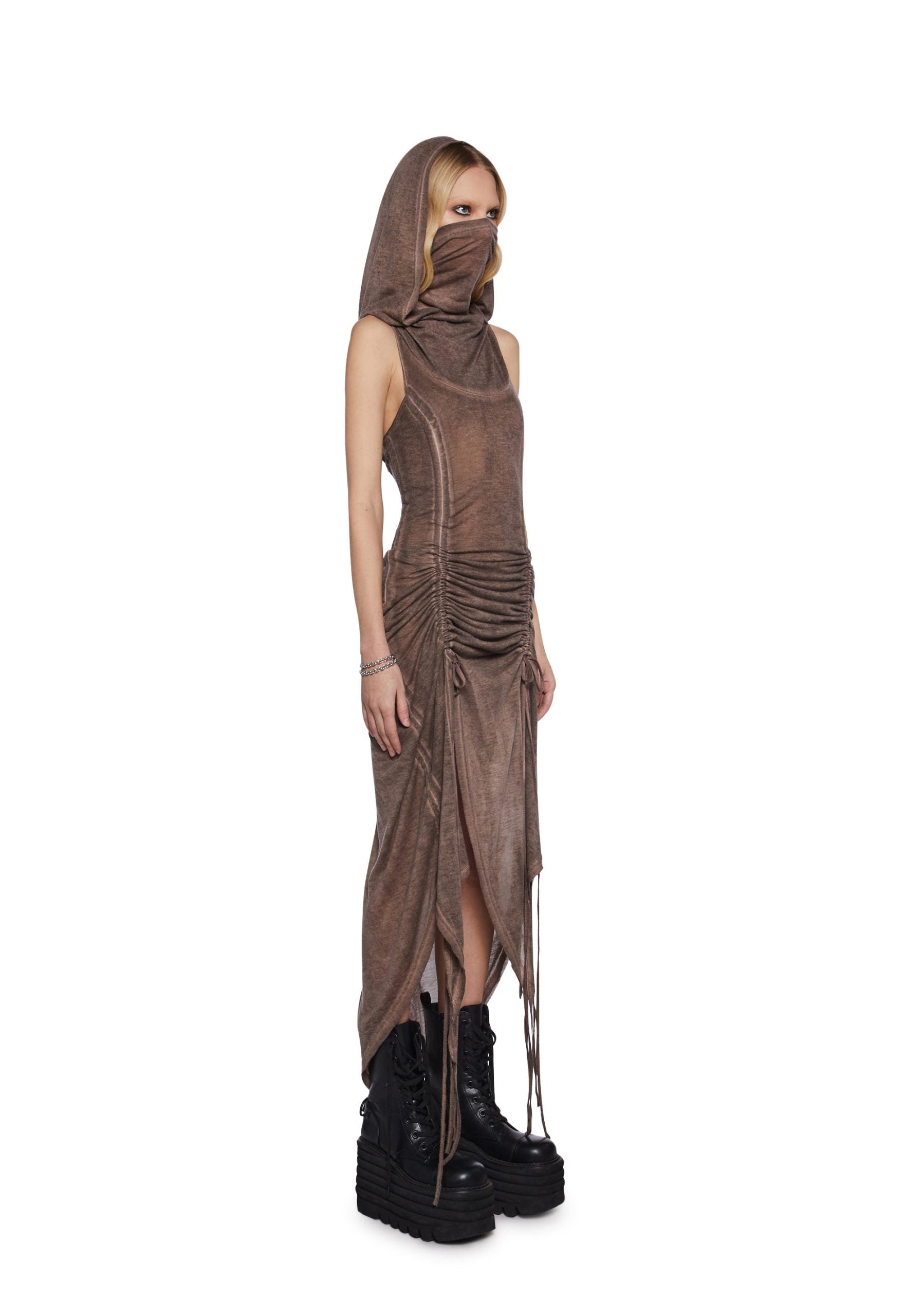 Tempo Ruched Harness Dress – Brown