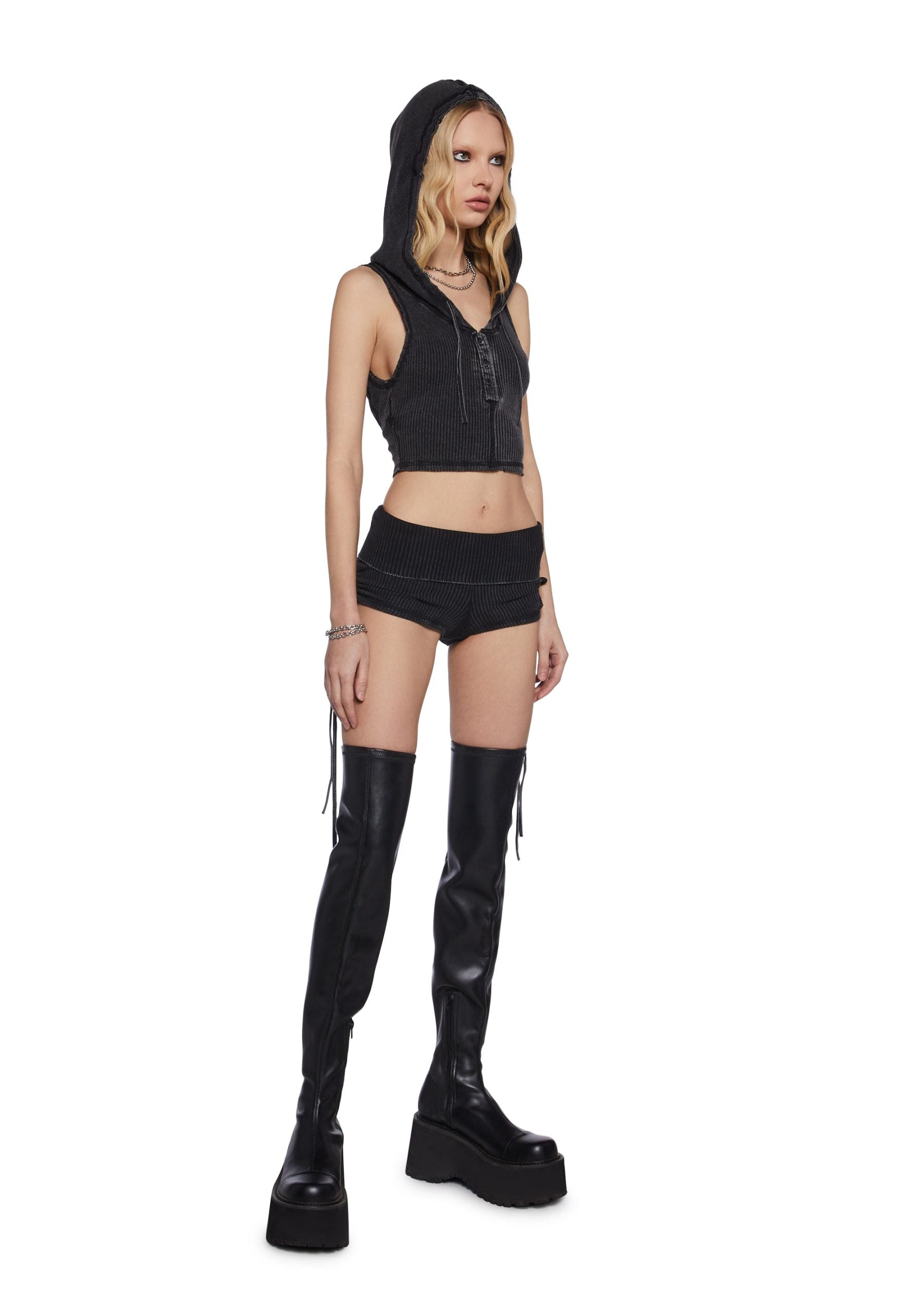 Chord Lace-Up Ribbed Shorts