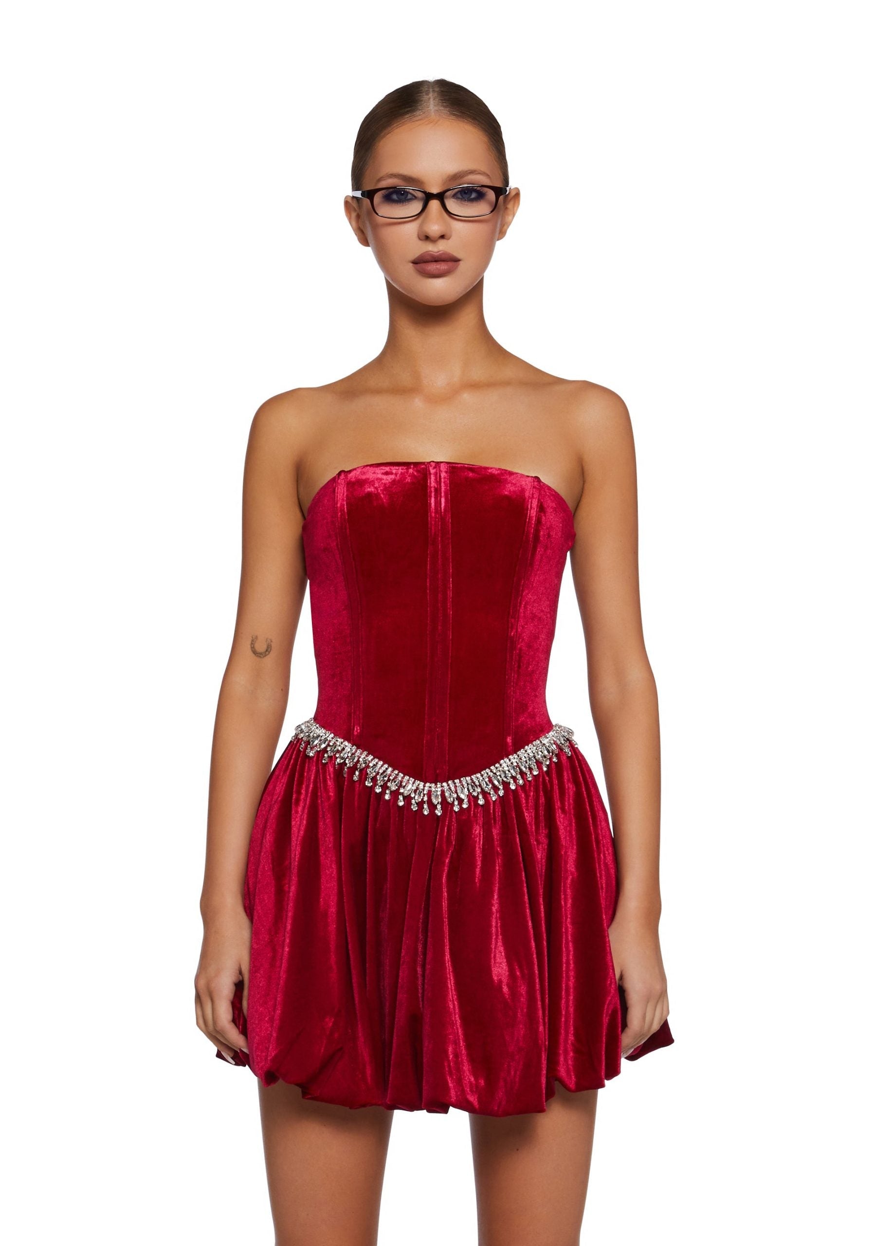Tinsel Event Velvet Dress – Red