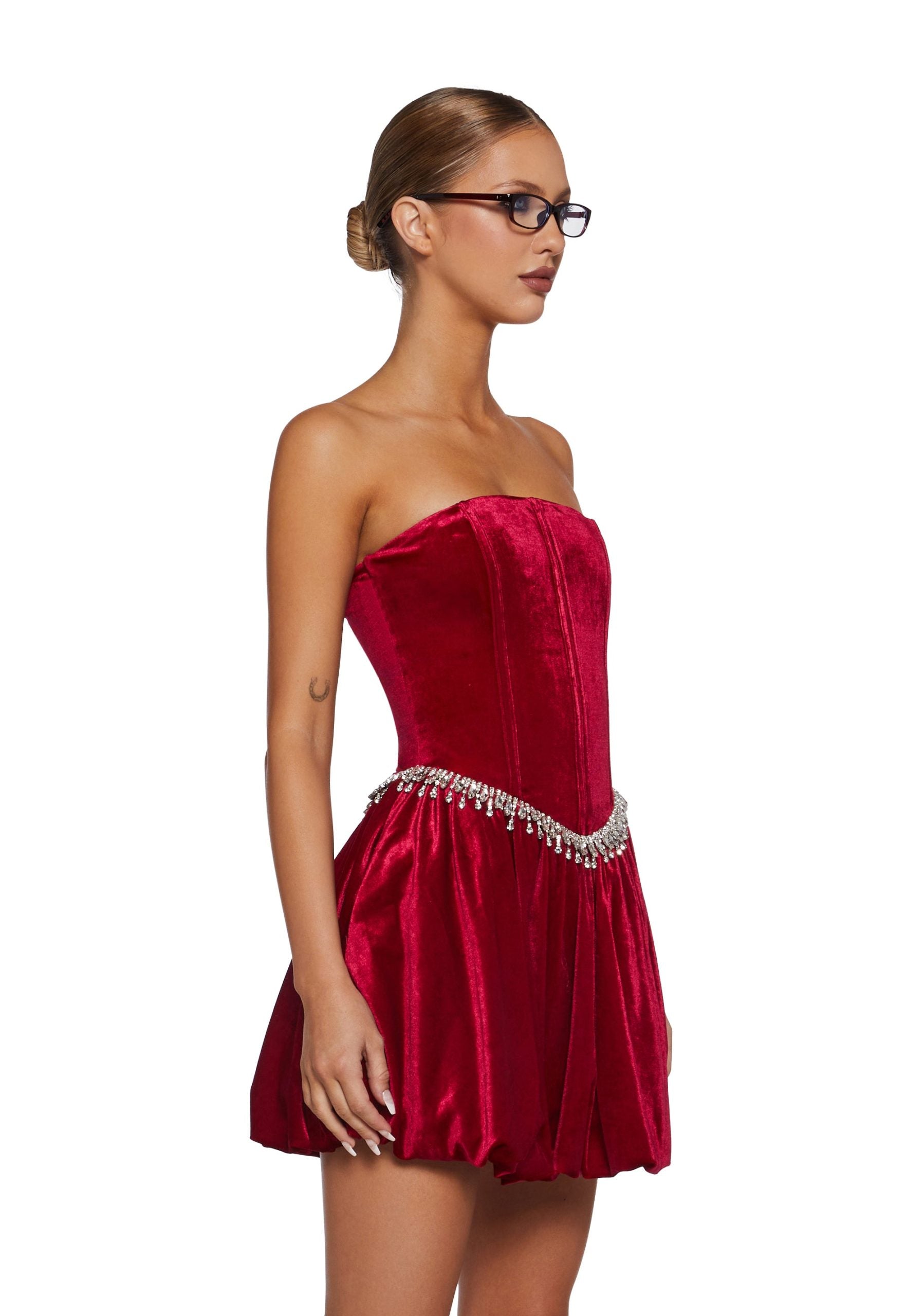Tinsel Event Velvet Dress – Red