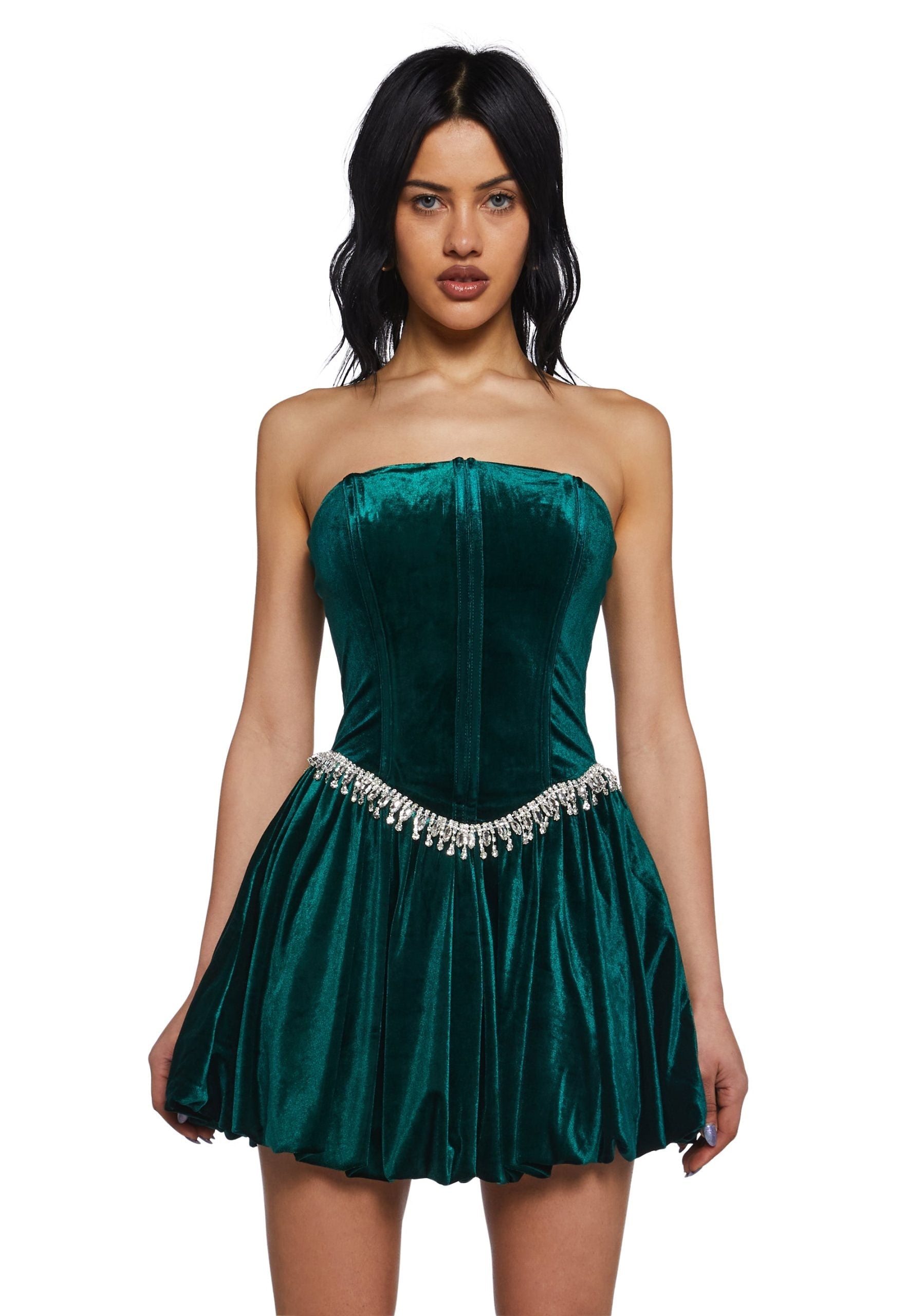 Tinsel Event Velvet Dress – Green