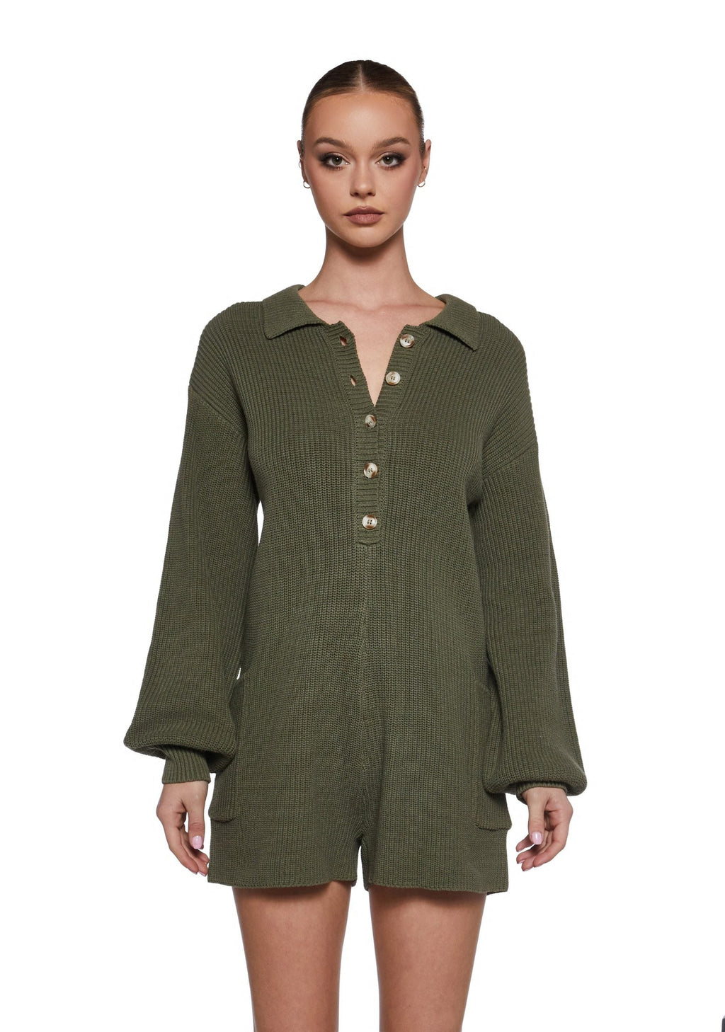 Cozy Weekends Knit Romper – Green