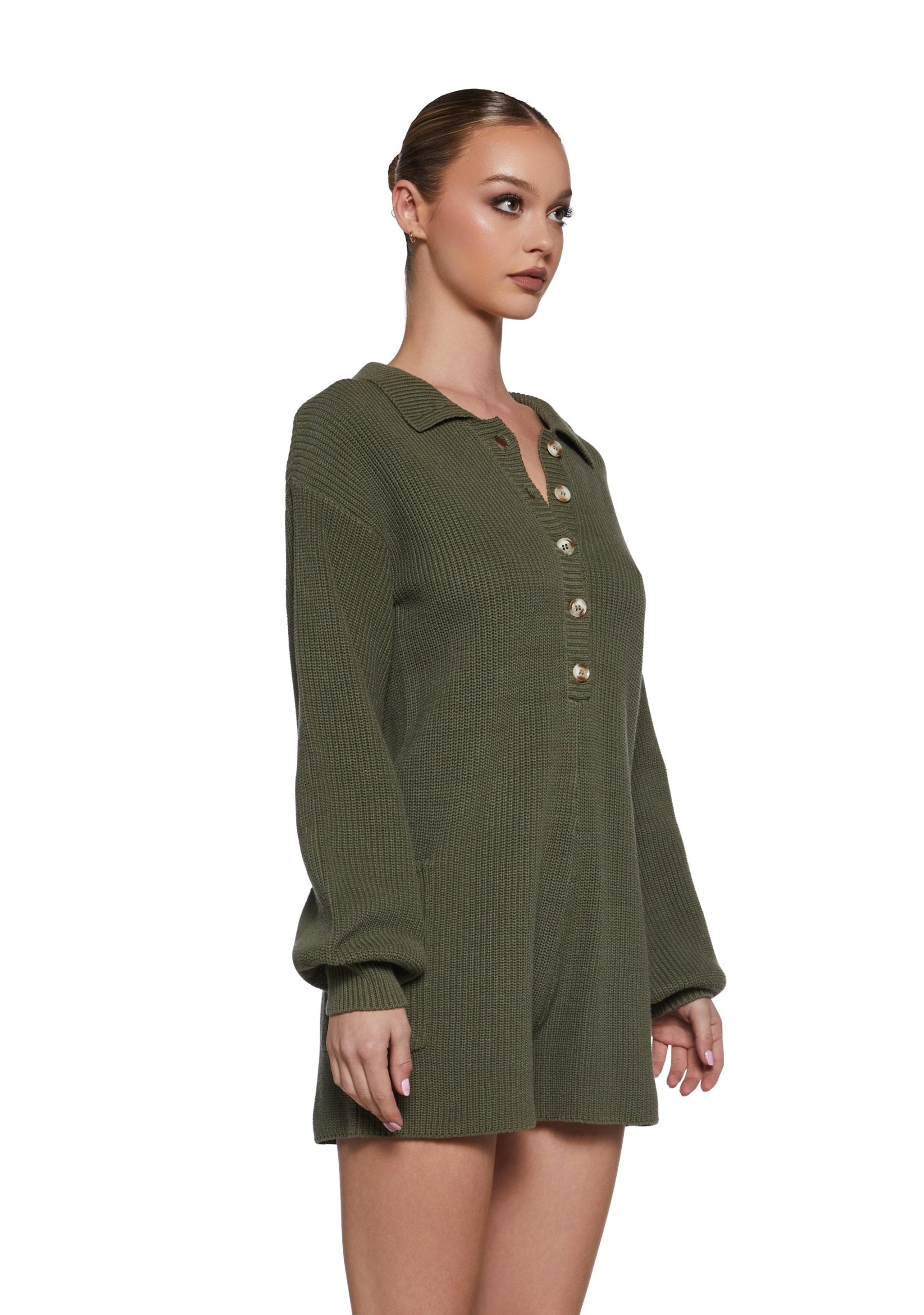 Cozy Weekends Knit Romper – Green
