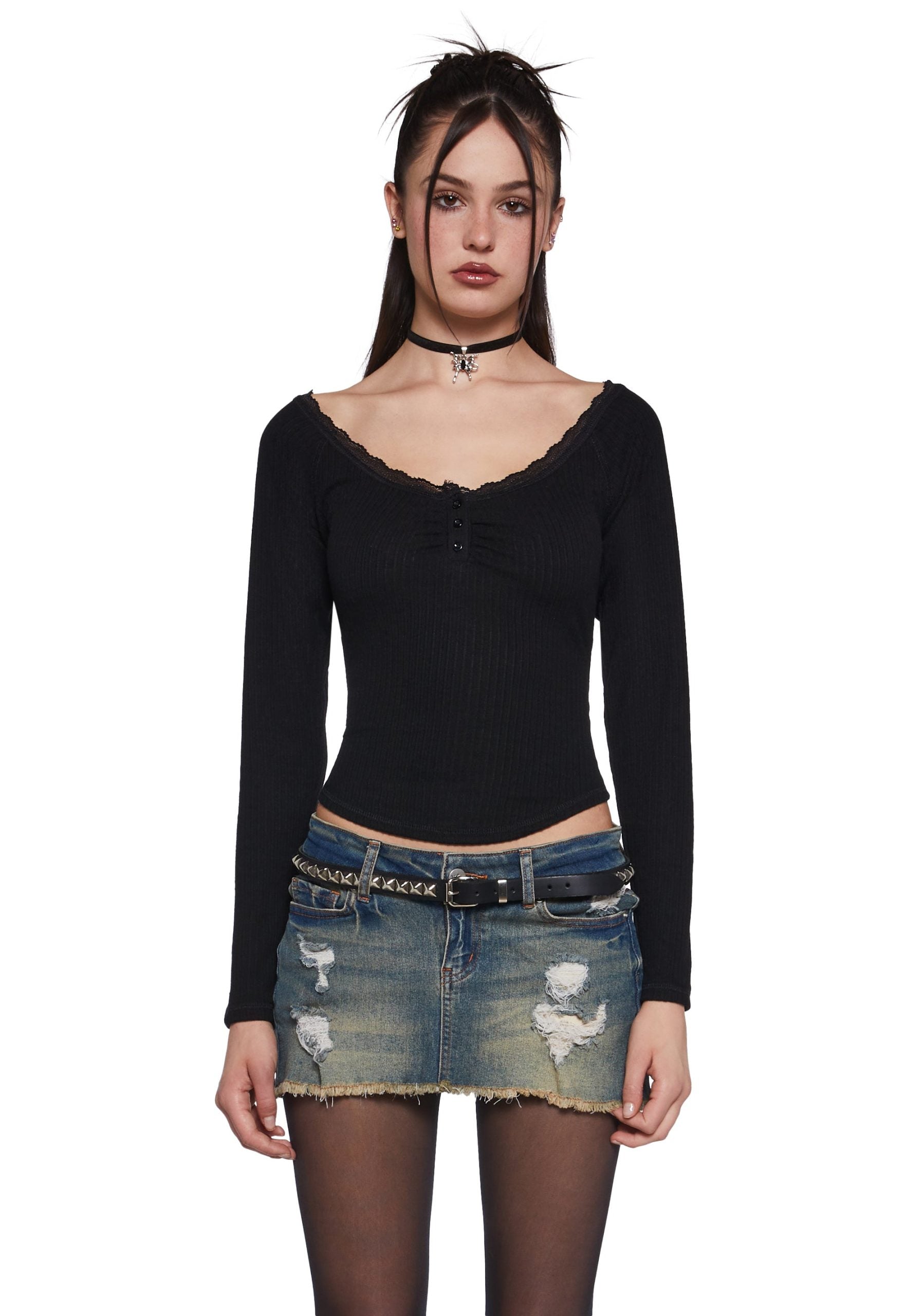 Text Me Long Sleeve Top – Black