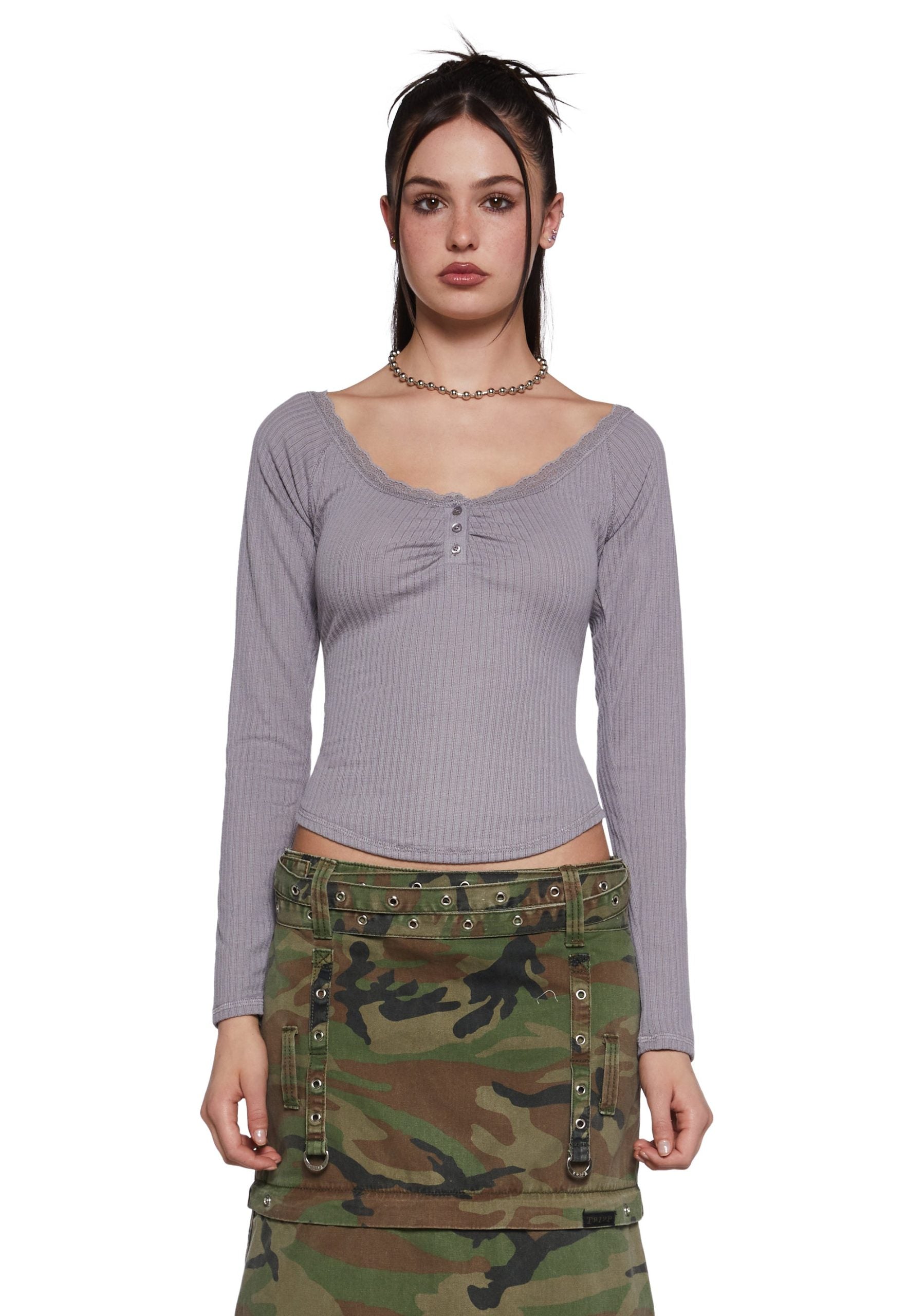 Text Me Long Sleeve Top – Gray