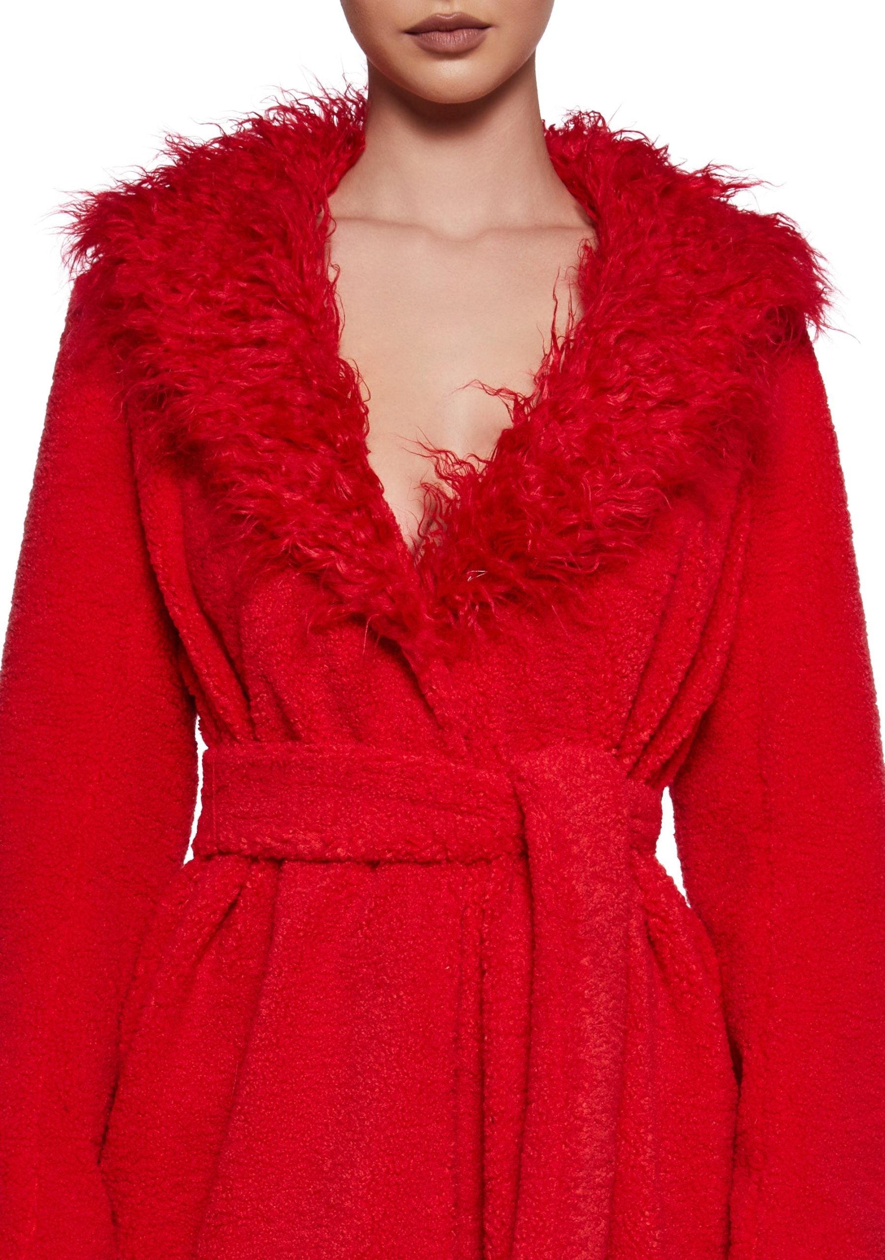 Winter Hearts Faux Fur Coat – Red