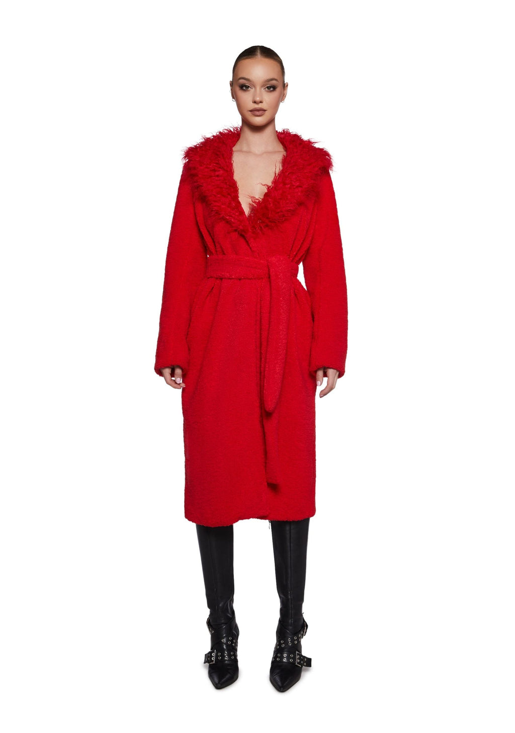 Winter Hearts Faux Fur Coat – Red
