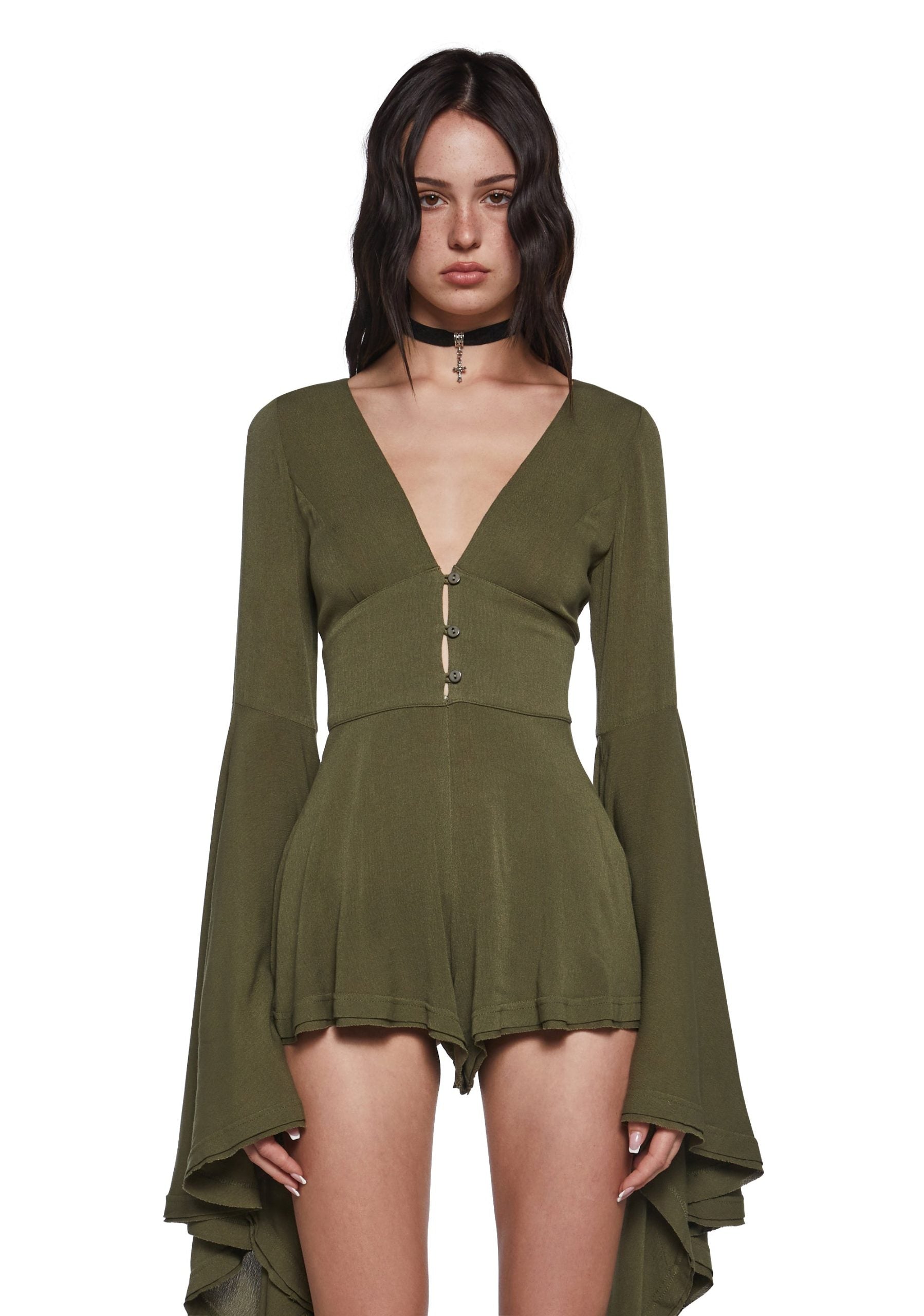 Soulful Bliss Long Sleeve Romper – Green