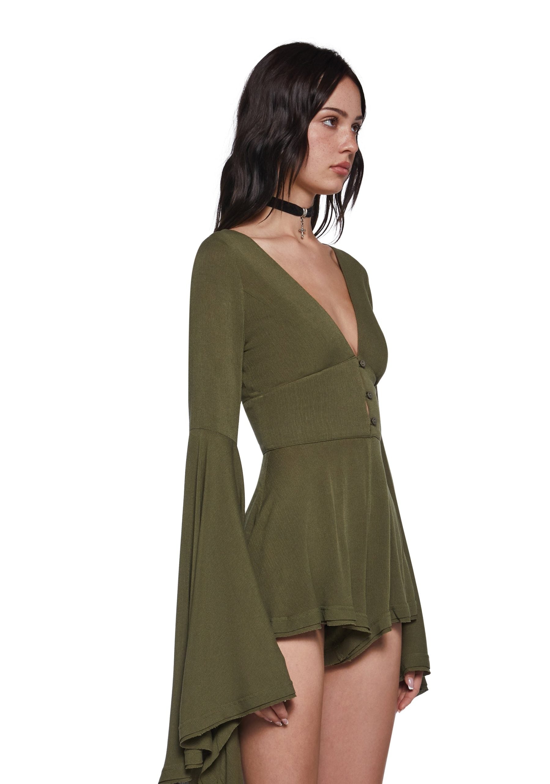 Soulful Bliss Long Sleeve Romper – Green