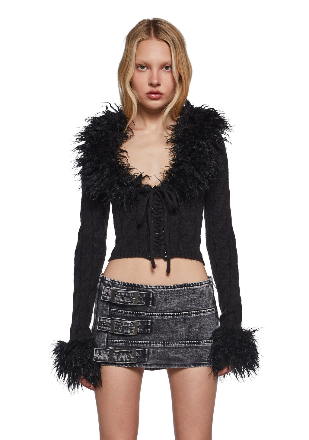 Covet Cable Knit Cardigan – Black