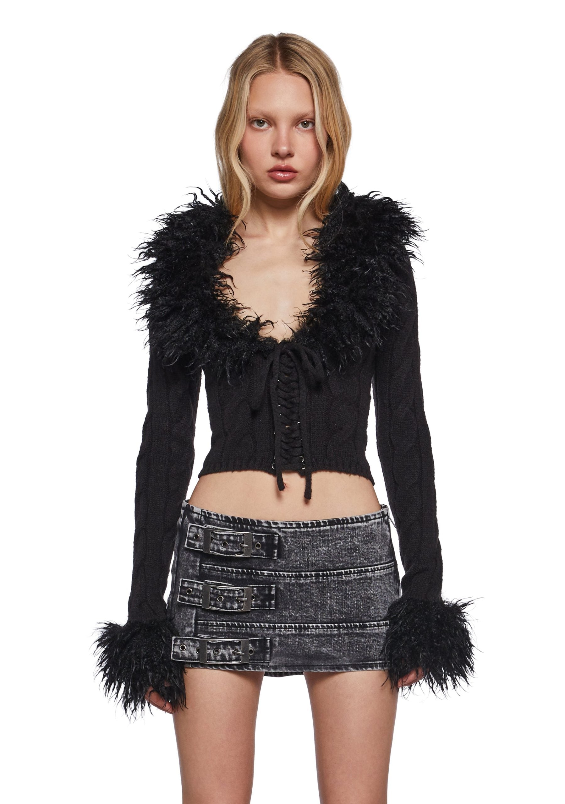 Covet Cable Knit Cardigan – Black