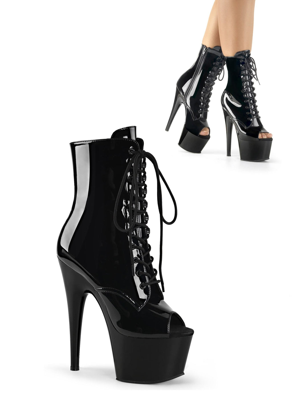Adore-1021 Platform Peep Toe Ankle Boots-Black