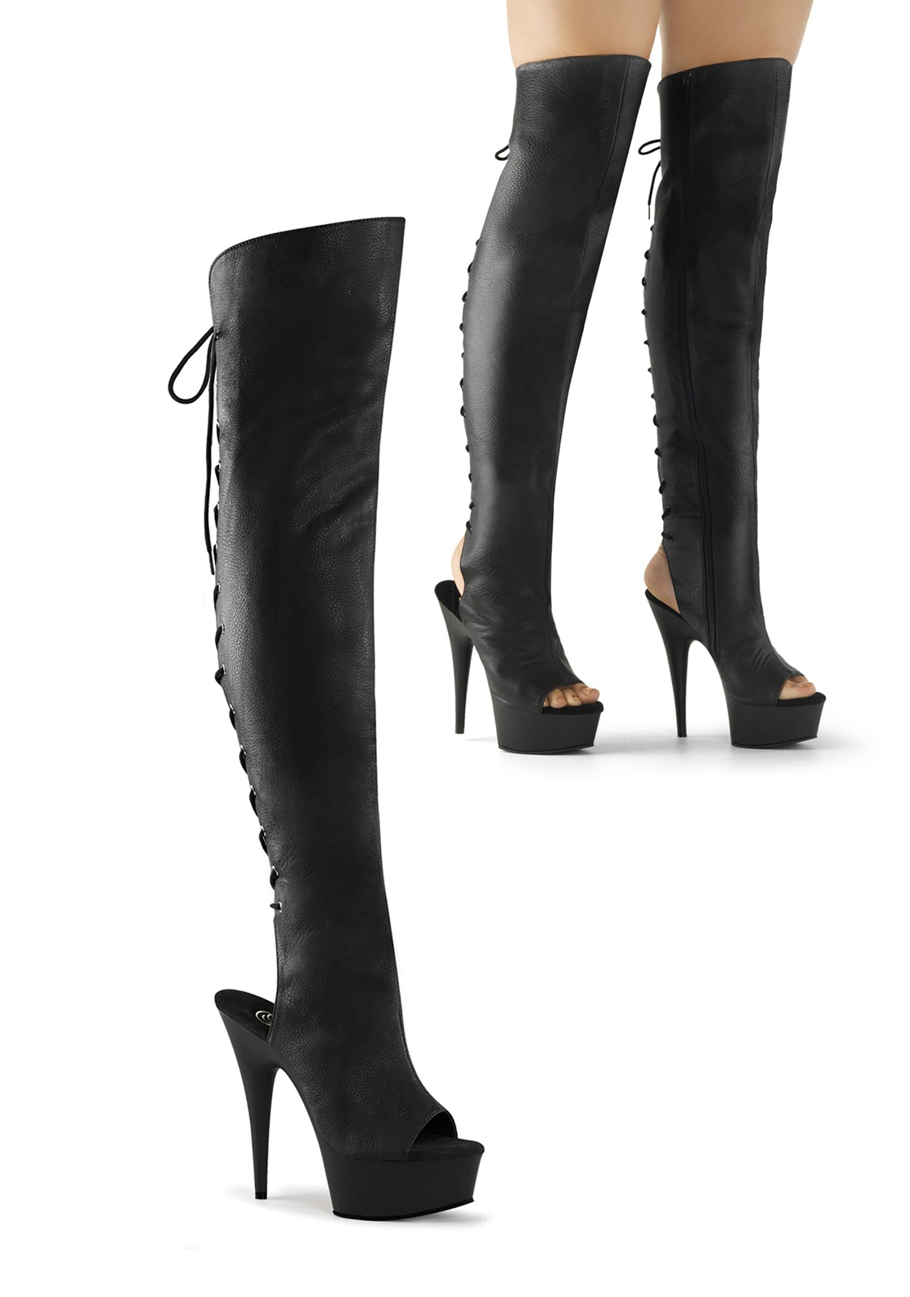 Delight-3019 Platform Over-The-Knee Boots-Black PU