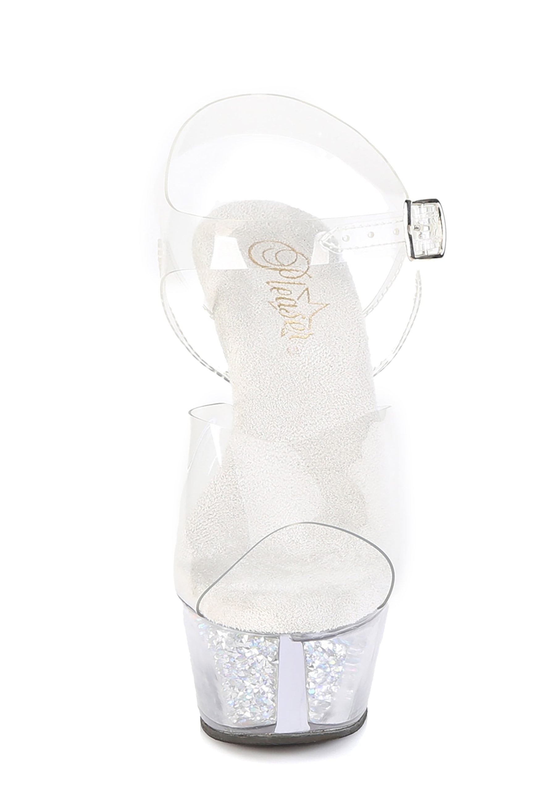 Kiss-208RSI Platform Ankle Strap Sandals-Clear Rhinestones