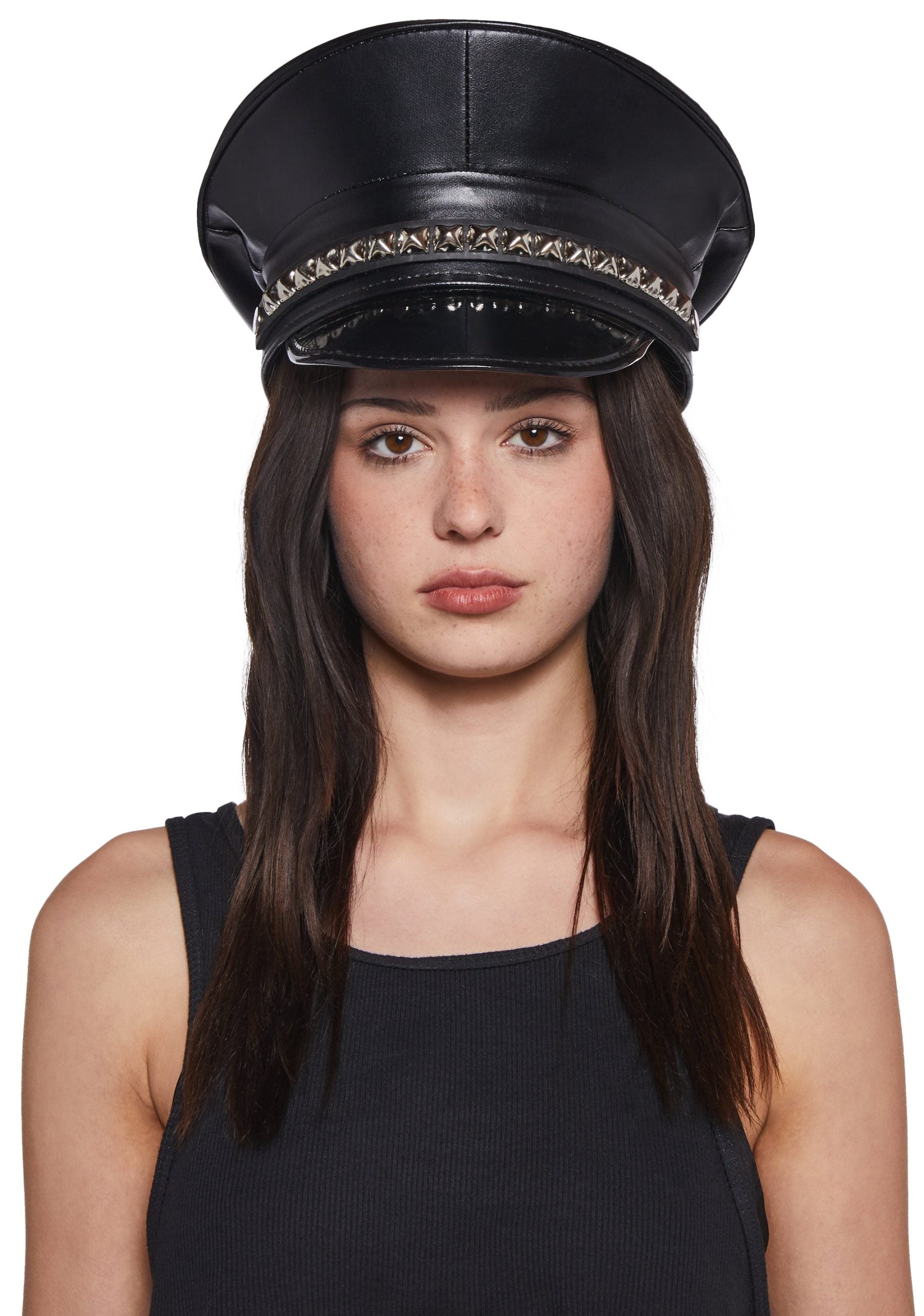 Pyramid Studded Captain Hat – Black