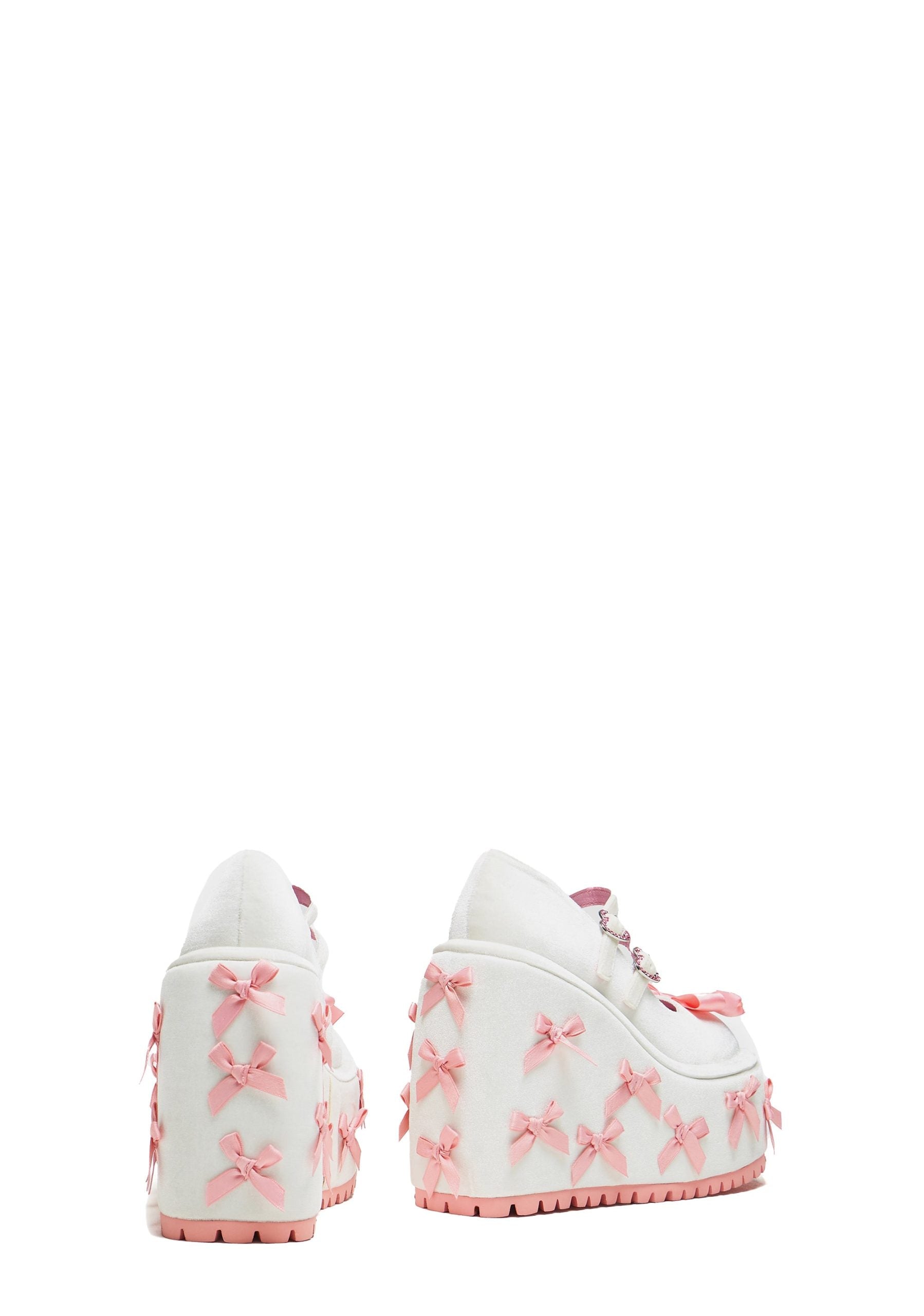 A Courtship of Bows Platform Mary Janes – Cream