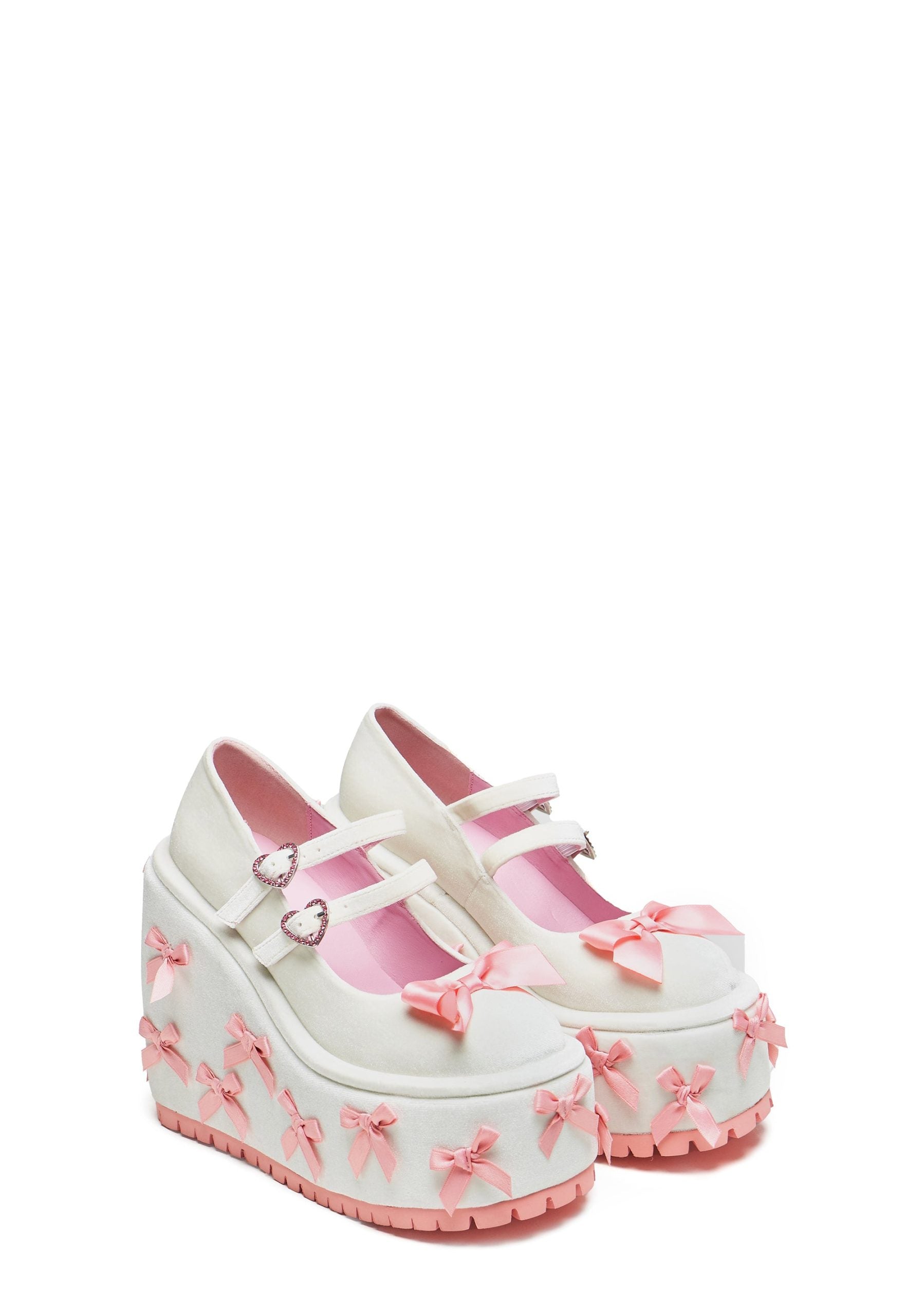 A Courtship of Bows Platform Mary Janes – Cream