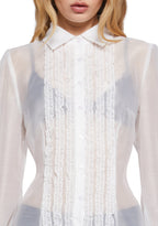 I Totally Paused Sheer Top-White