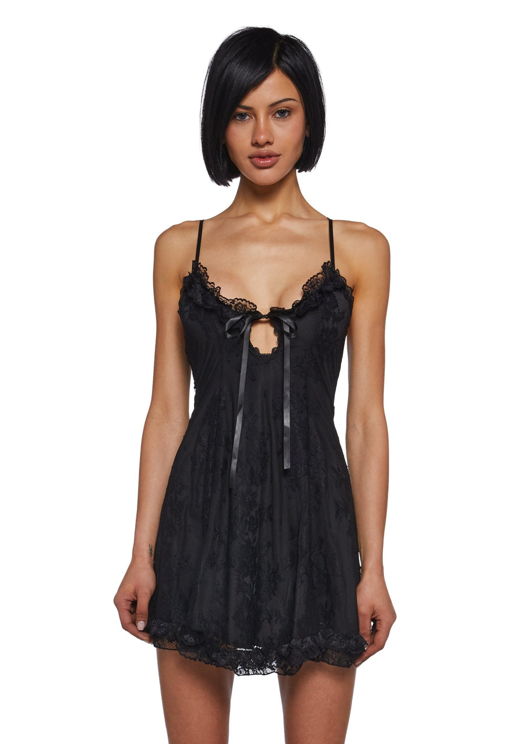 Faithfully Doomed Lace Mini Dress – Black