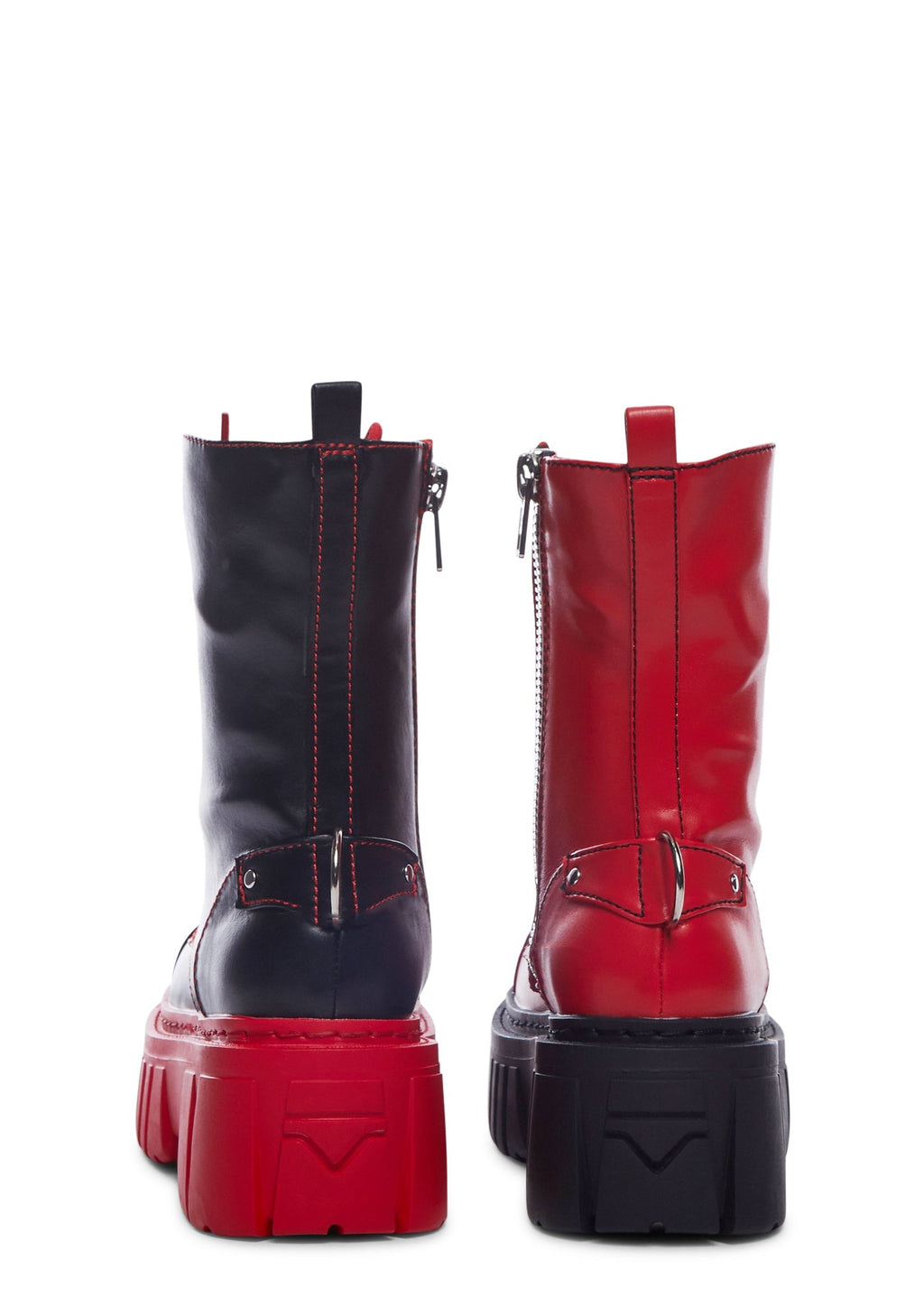 Devil Games Mismatched Combat Boots – Red