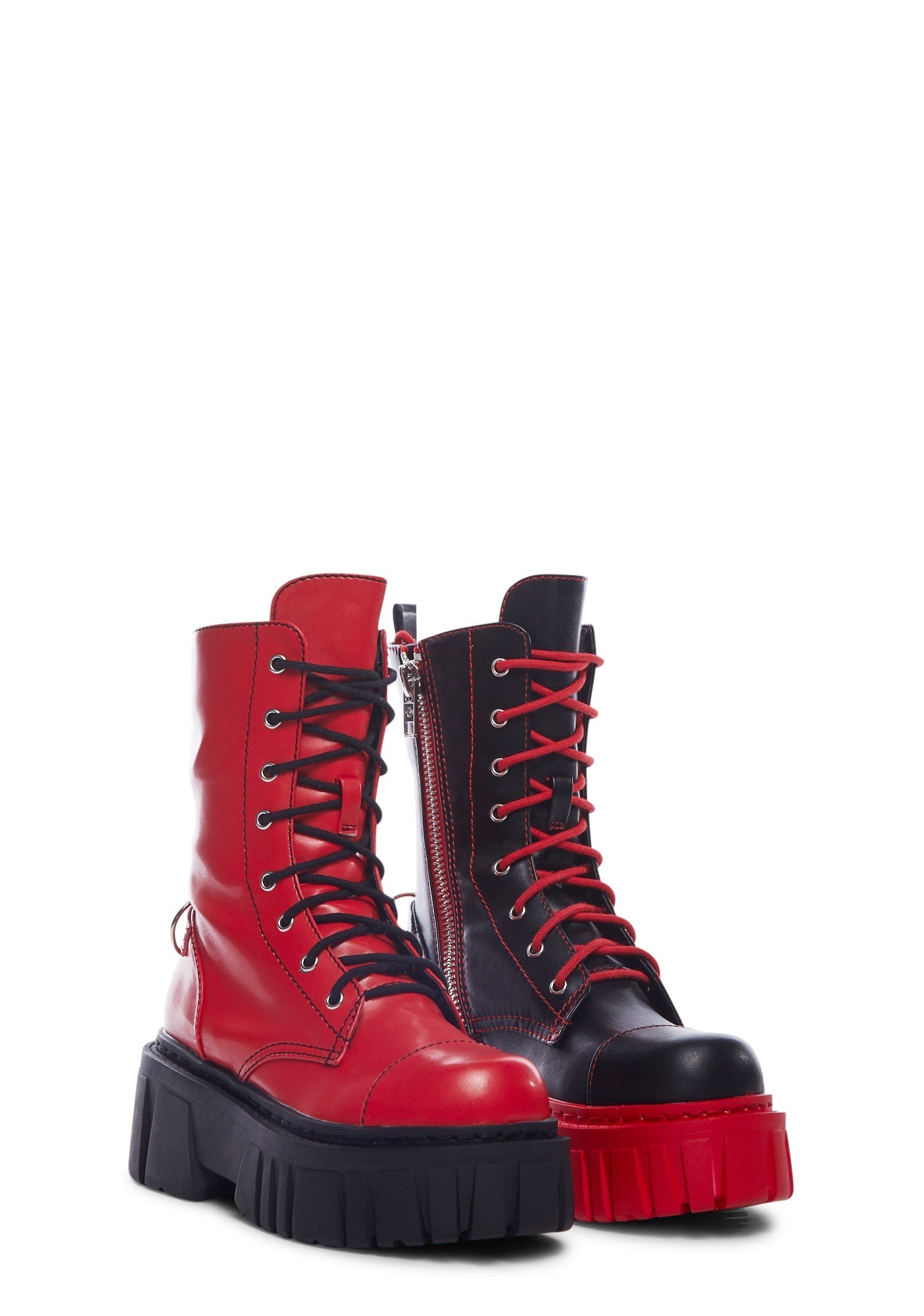 Devil Games Mismatched Combat Boots – Red