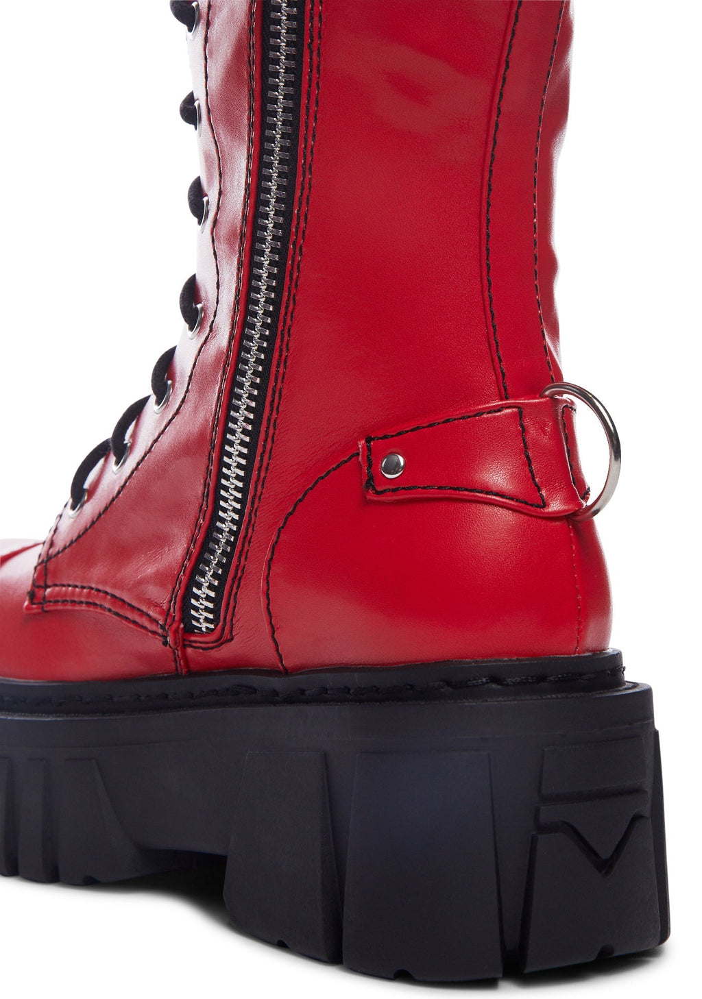 Devil Games Mismatched Combat Boots – Red