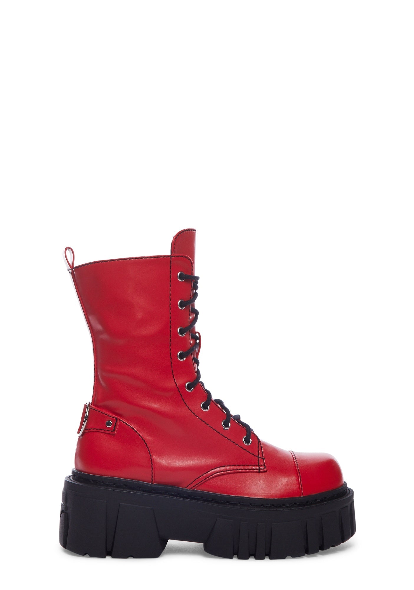 Devil Games Mismatched Combat Boots – Red