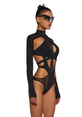 Flanger Strappy Spandex And Mesh Bodysuit – Black