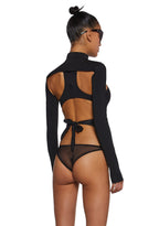 Flanger Strappy Spandex And Mesh Bodysuit – Black
