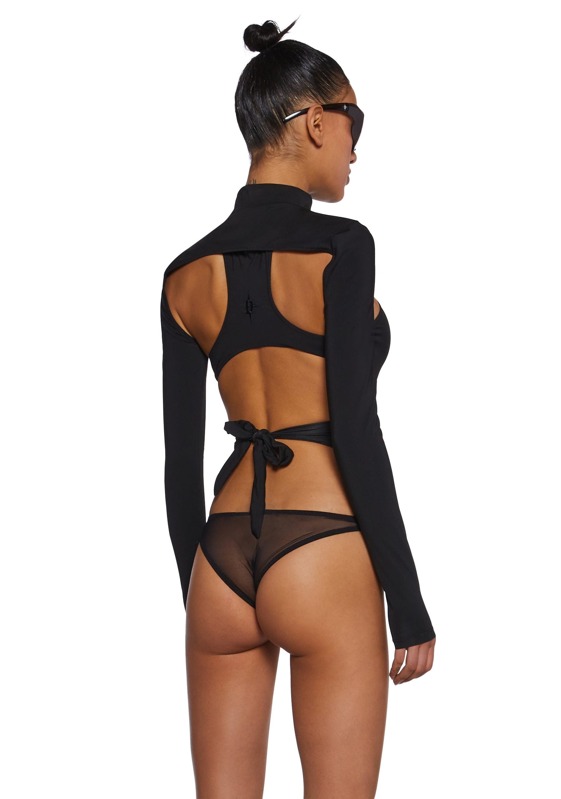 Flanger Strappy Spandex And Mesh Bodysuit – Black