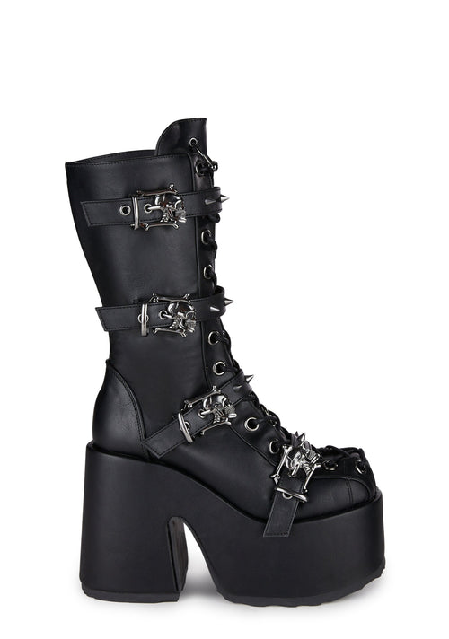 Camel-115 Platform Mid-Calf Boots