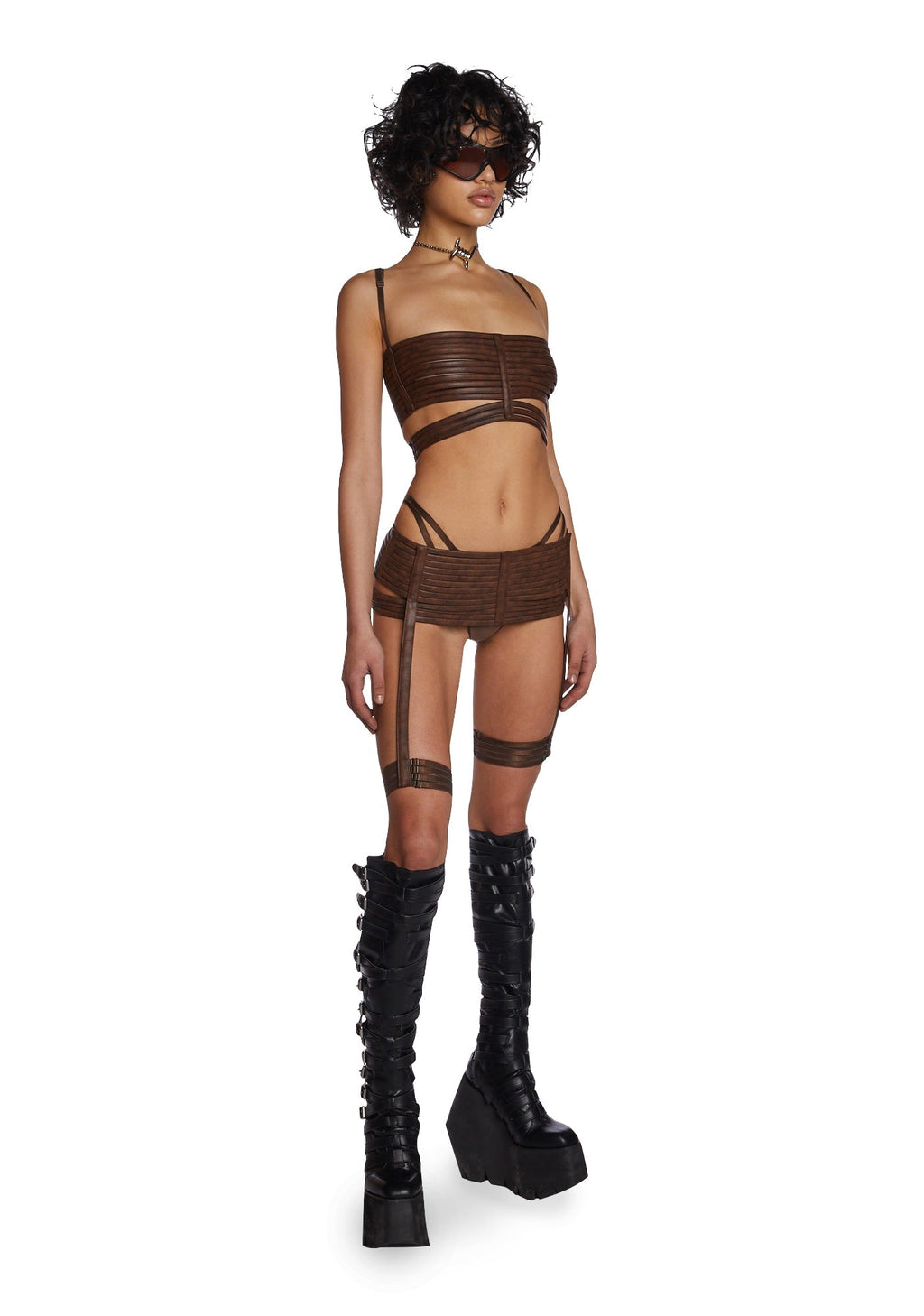 Echo Strappy 3-Piece Lingerie Set – Brown