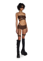 Echo Strappy 3-Piece Lingerie Set – Brown