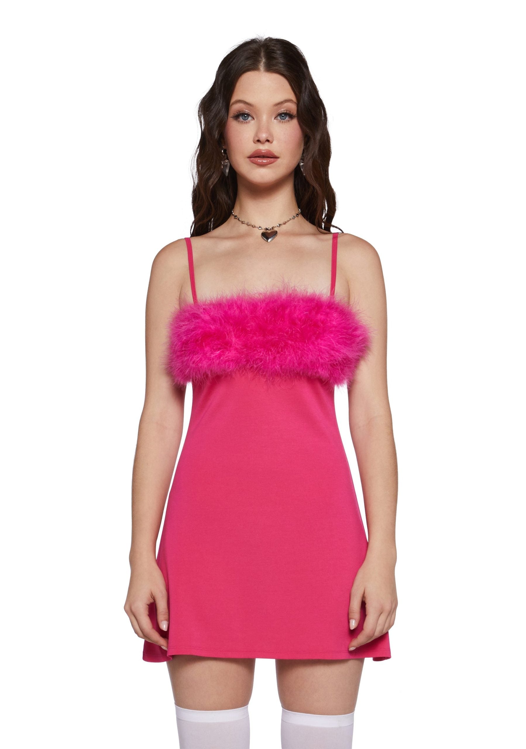 Flirty N’ Thriving Marabou Dress – Dark Pink
