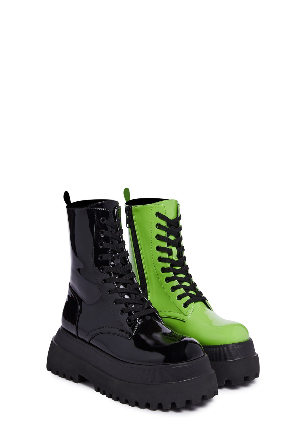 Color Me Haunted Mismatched Boots – Black/Green